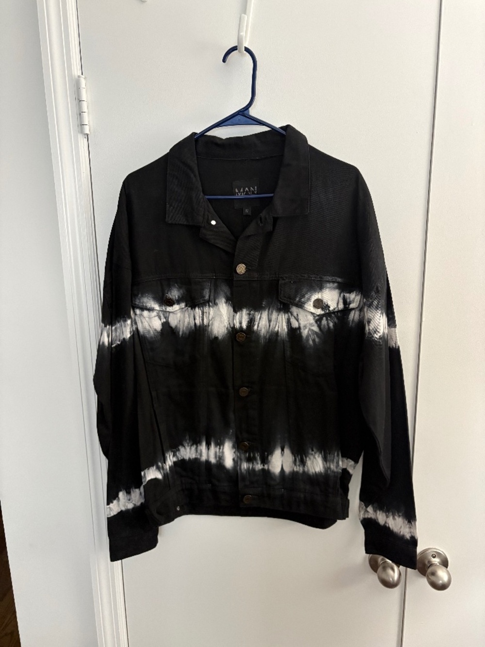 Boohoo Man Light Jean Jacket (Black with White Stripes)